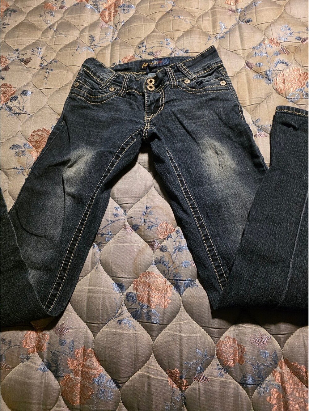 Angels Jeans Women’s Size 0 Dark Wash Bootcut Low Rise Y2K Contrast Stitch Denim